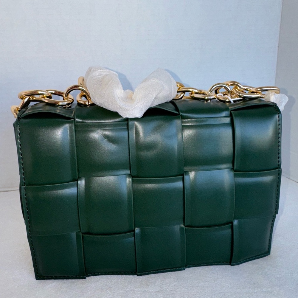 New Urban Expressions Dark Hunter Green Woven Shoulder Women’s Bag Purse-NWT - Picture 3 of 14